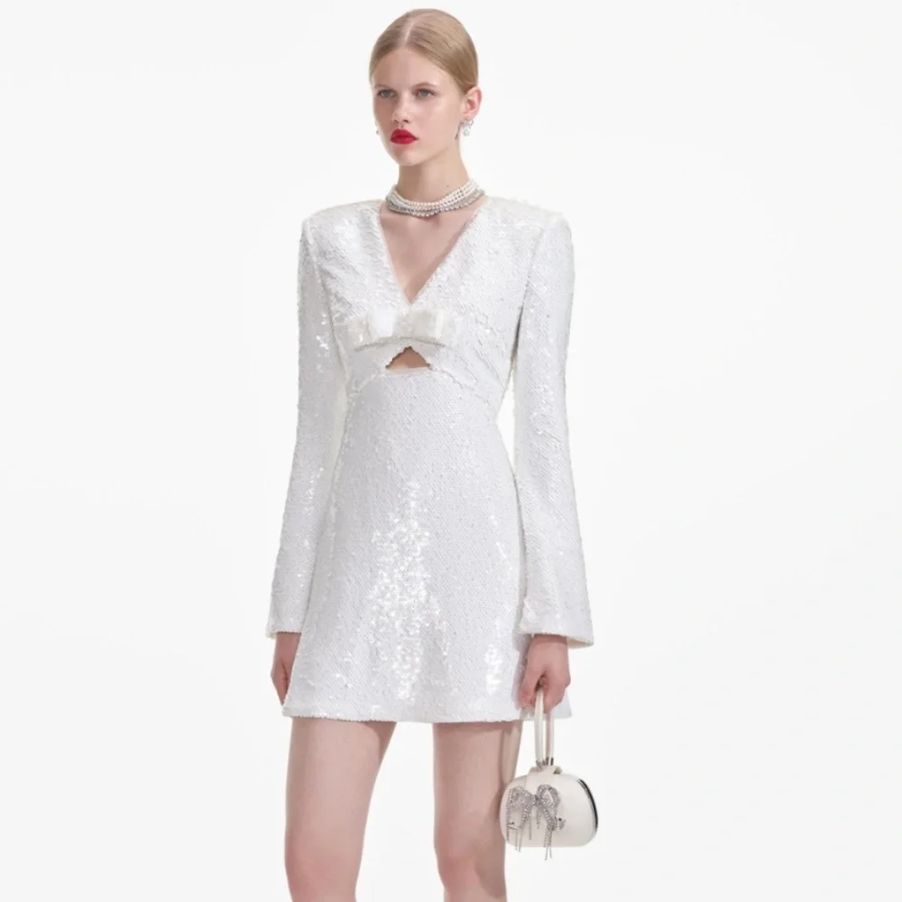 self-portrait White Sequin Mini Dress Size US8 - MSRP $585 -  NWT - Picture 2 of 9